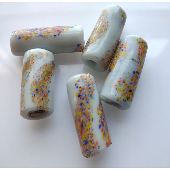 5 Vintage 1960's Large Splatter Ceramic Hippy Handmade Beads Jewelry Crafts Mod - Picture 3 of 4